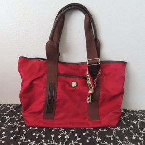 Orobianco Italian Bag Nylon & Leather Adjustable Shoulder Bag Red & Brown